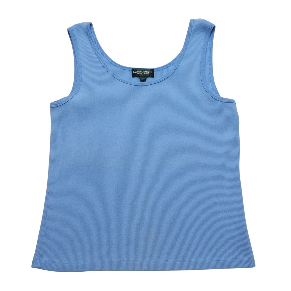 Lauren Jeans Co Ralph Lauren Tank Top Women‎ Large Blue Ribbed Scoop Neck Logo